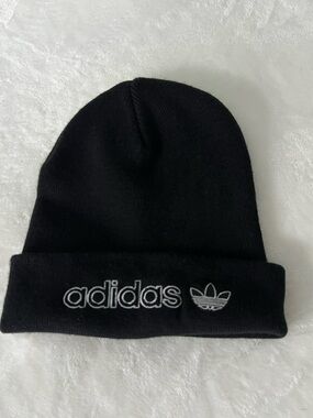 adidas Black Knit Beanie with White Embroidered Logo